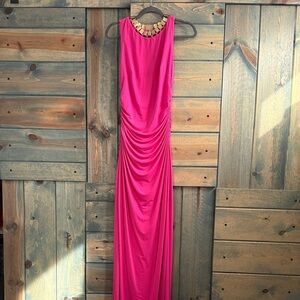 Laundry By Shelli Segal Fuchsia Maxi Dress with Gold Accents